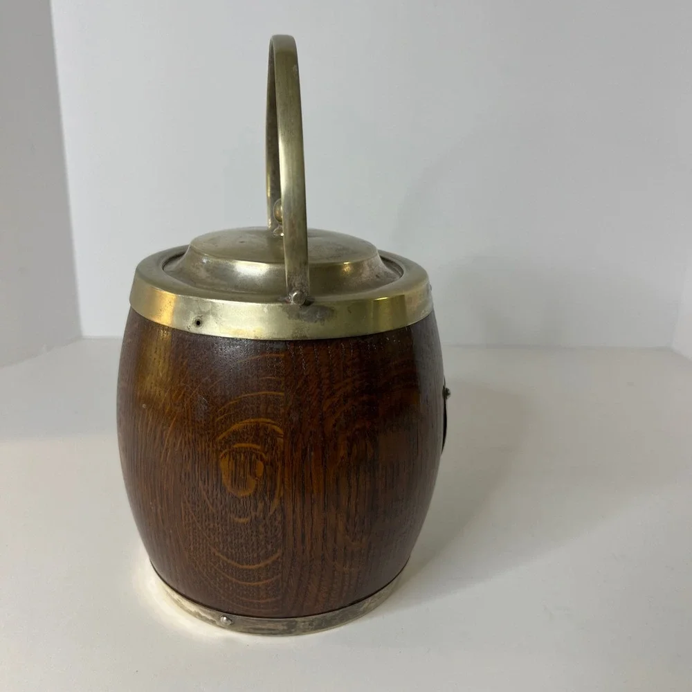 Antique English Oak & Silverplate EPNS Biscuit Barrel Lid‎ Handle Flaw